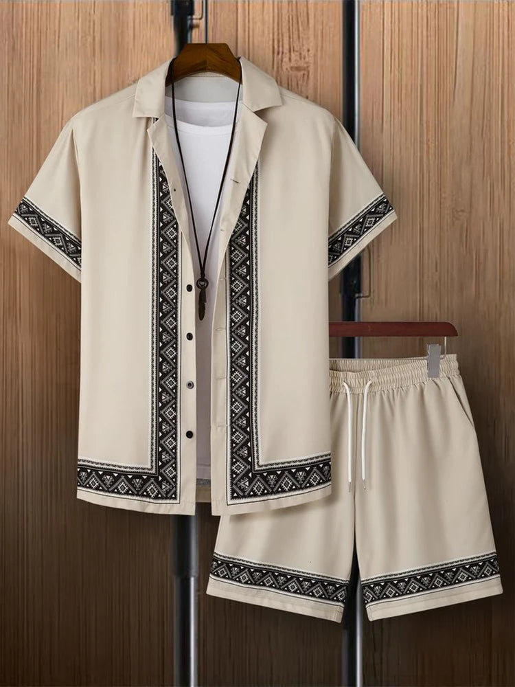 Shirt Set Men's Summer 3D Printed Shirt And Shorts Set Men's And Women's Fashion Casual Fresh Simple Lapel Hawaiian Shirt