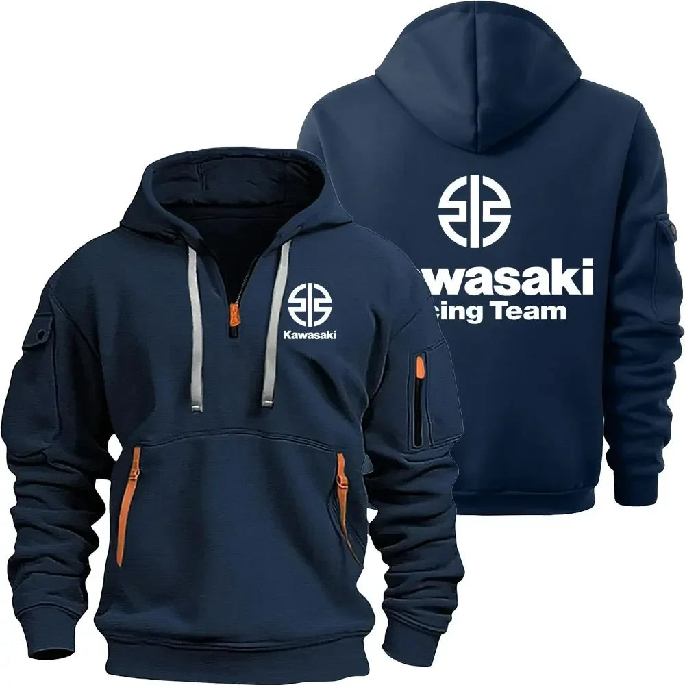 Kawasaki Logo Motorcycle Racing Team Men Half Zipper Hoodie Spring Autumn Male Sweatshirt 2025 New Casual Pullover Clothes Moto