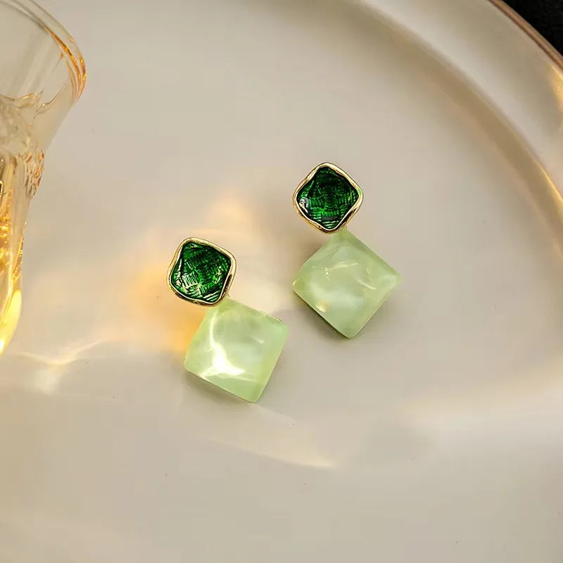 Green Color Crystal Dangle Earrings for Women
