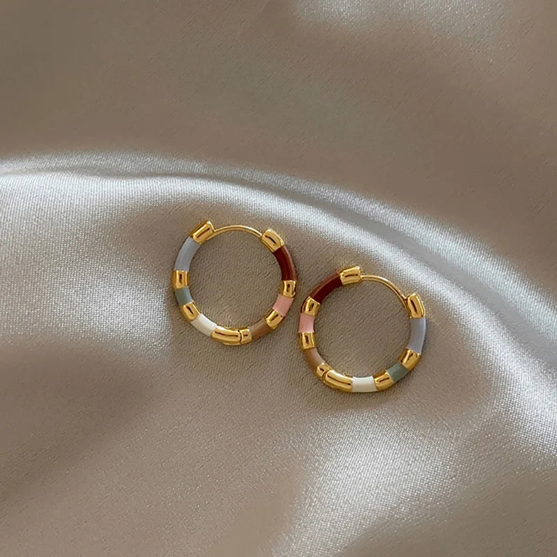 Girls' Colorful Enamel Mini Metal Round Earrings FoWomen