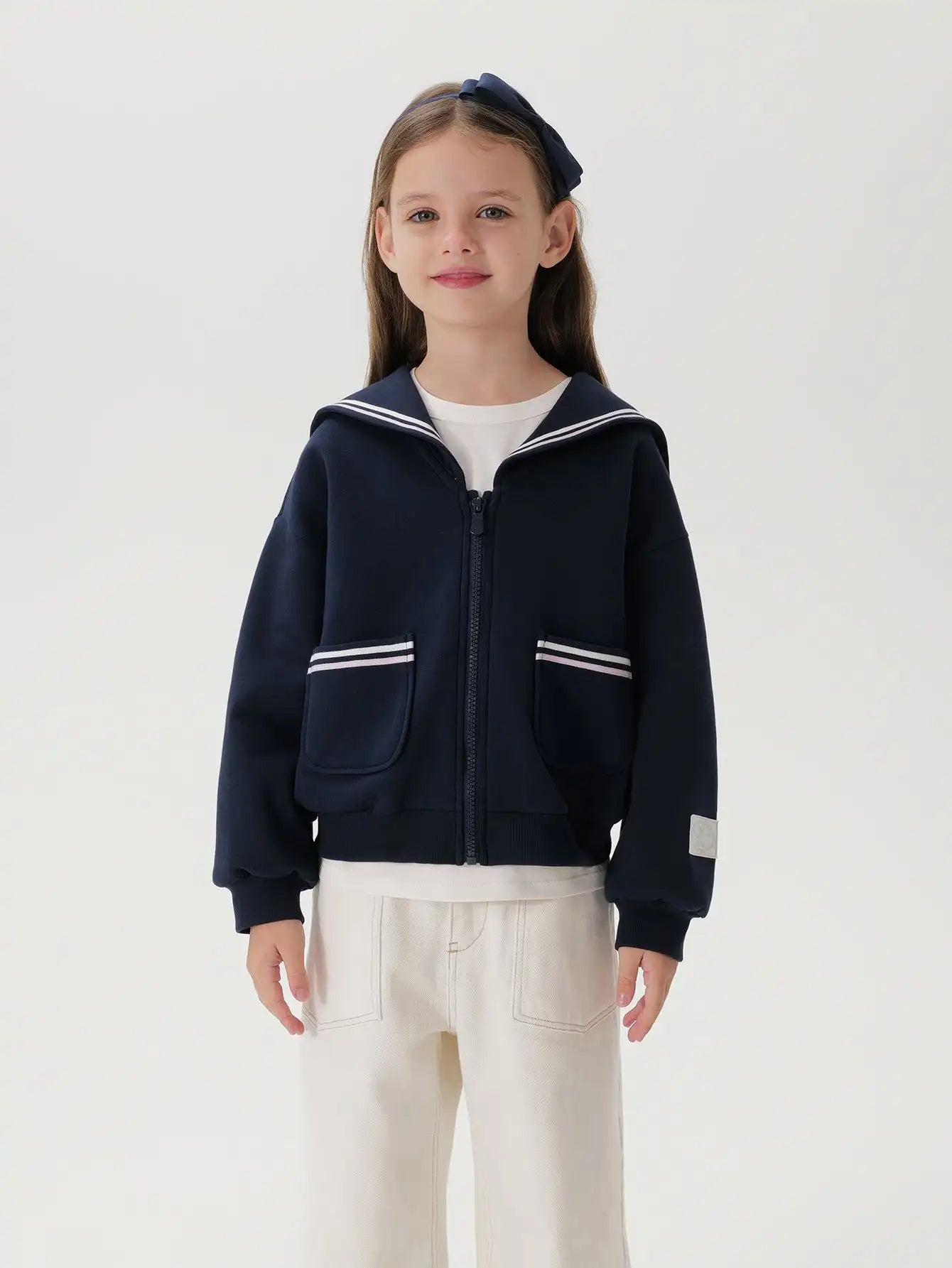Girls Preppy Style Navy Lapel Jacket