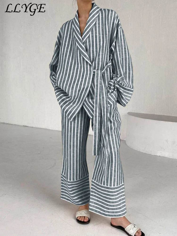 Women's Striped Lace Up Pants