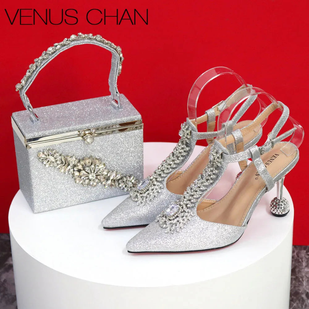 Women Party Shoes Matching Bag Set For Luxury Wedding Party