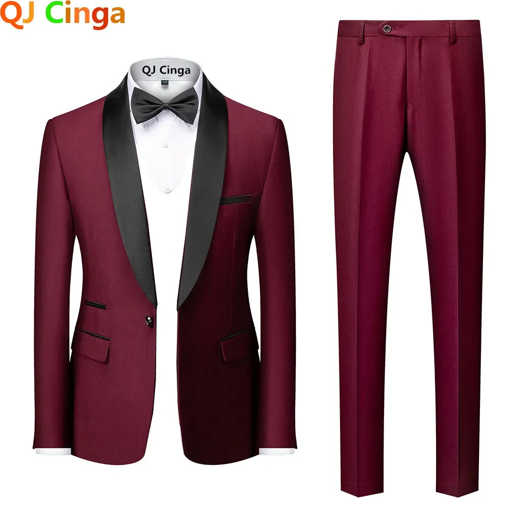 Black Men Color Block Collar Suits