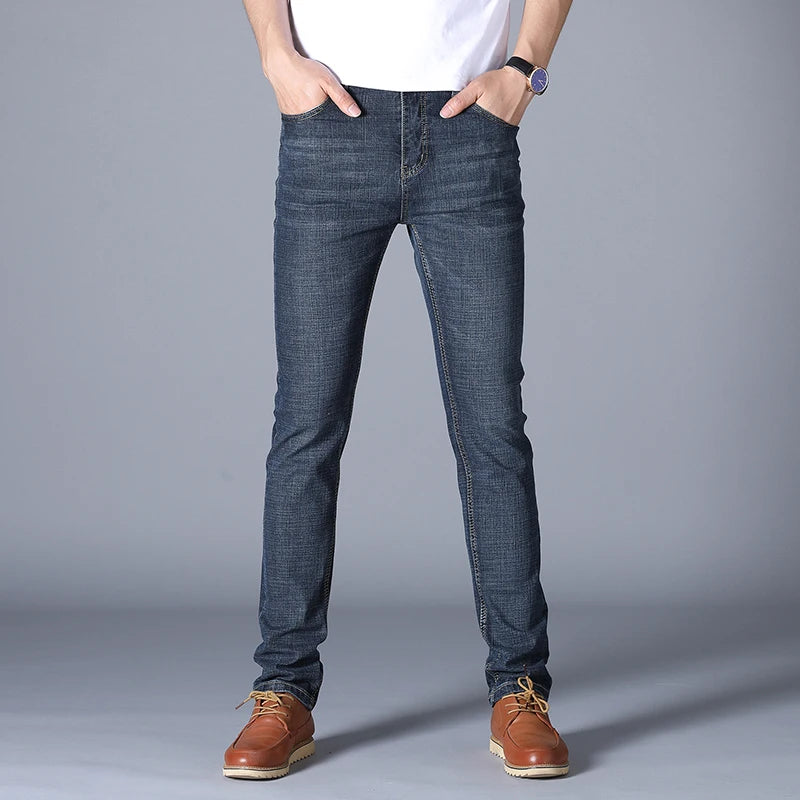 Spring Autumn 2025 Men's Smart Jeans Business Fashion Straight Regular Blue Stretch Denim Trousers Classic Men Plus Size 28-40