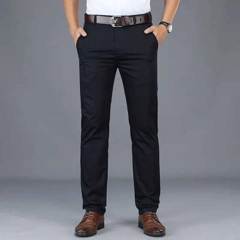 Soft Thin Cotton Casual Pants Men's Black Khaki Trousers