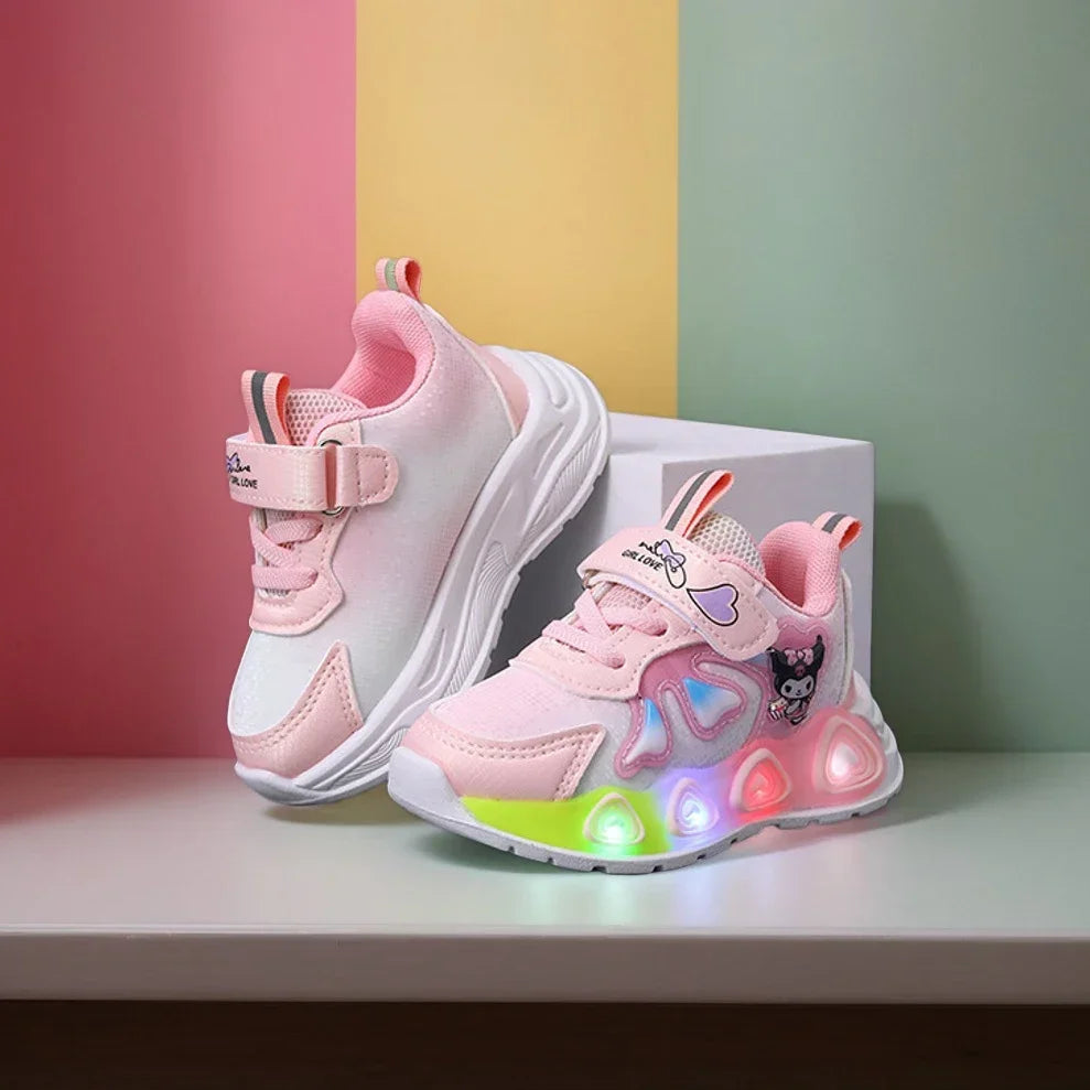 2025 Sanrio New Kids Led Light Shoes Cute Catton Kuromi Sneakers Non-slip Casual Shoes Boys Girls Breathable Outdoor Sport Shoes