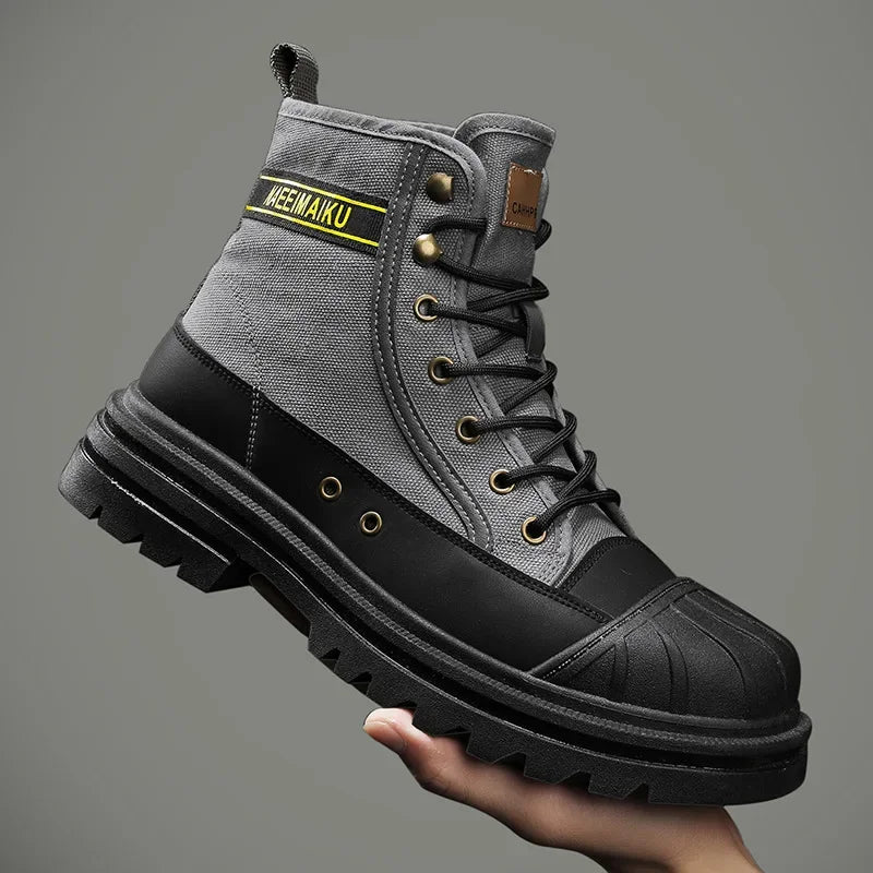 High Top Boots Men Leather Shoes Winter Motorcycle Boots 2024 Men Platform Safety Shoes Boots Hiking Boot for Men Tooling Botas