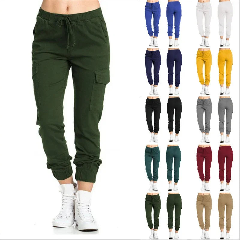 Women's Cargo Pants Multi-Pocket Drawstring Elastic Waist