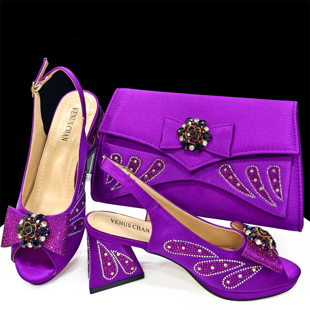 Shoes and Bags Matching Set Peep Toe High Heels for Party
