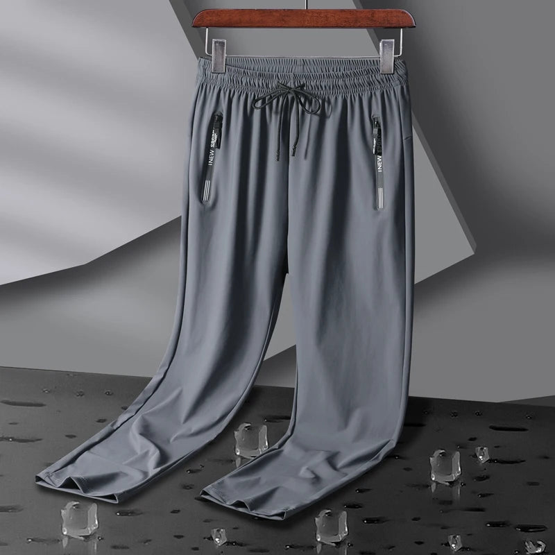 Men Sport Pants Ice Silk Jogging Thin Sweatpants