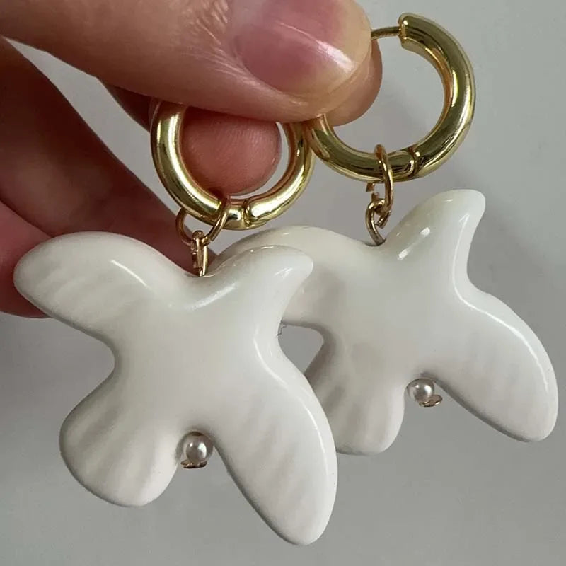 Fashion White Peace Dove Pendant Necklace Earrings for Women