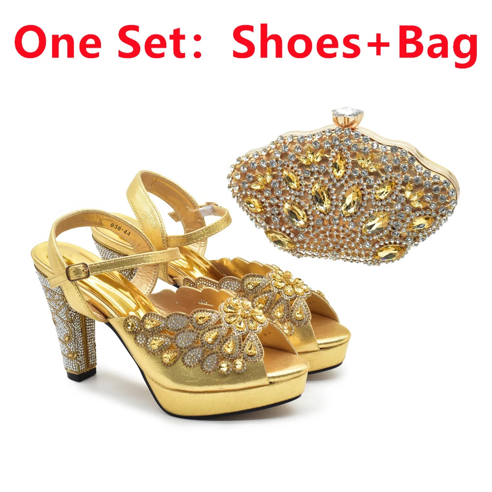 Peep Toe Thin Heels Shoes Matching Bag Set for Party