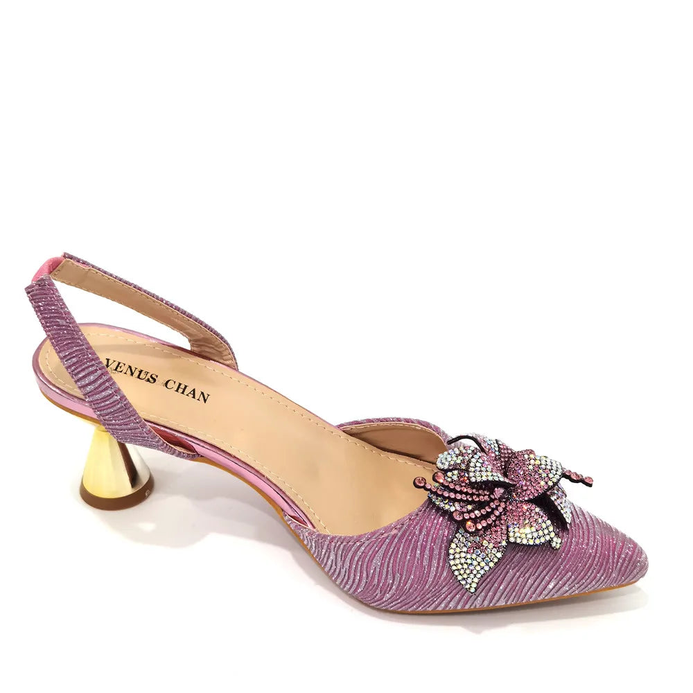 Pointed Rhinestone Stiletto High Heels Royal Pink Shoes And Bags Women