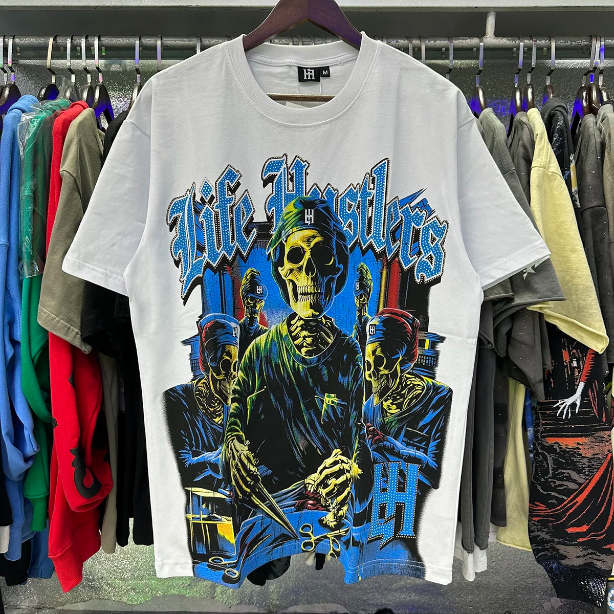 Masked Angel Shooting Arrows Diamond Cotton Short Sleeve Tshirts for Men and Women Crew Neck Loose Summer T-shirt Oversized Tees