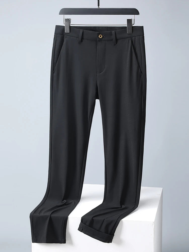 2022 New Summer Men Long Pants Breathable Stretched Spandex Nylon Slim Thin Chinos Male Business Formal Straight Suit Trousers