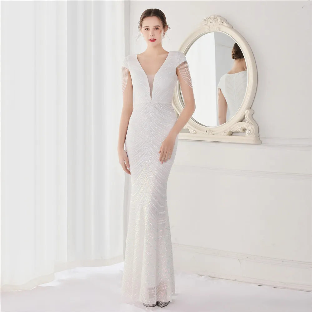 Elegant V Neck Mermaid Evening Dress Formal Dress