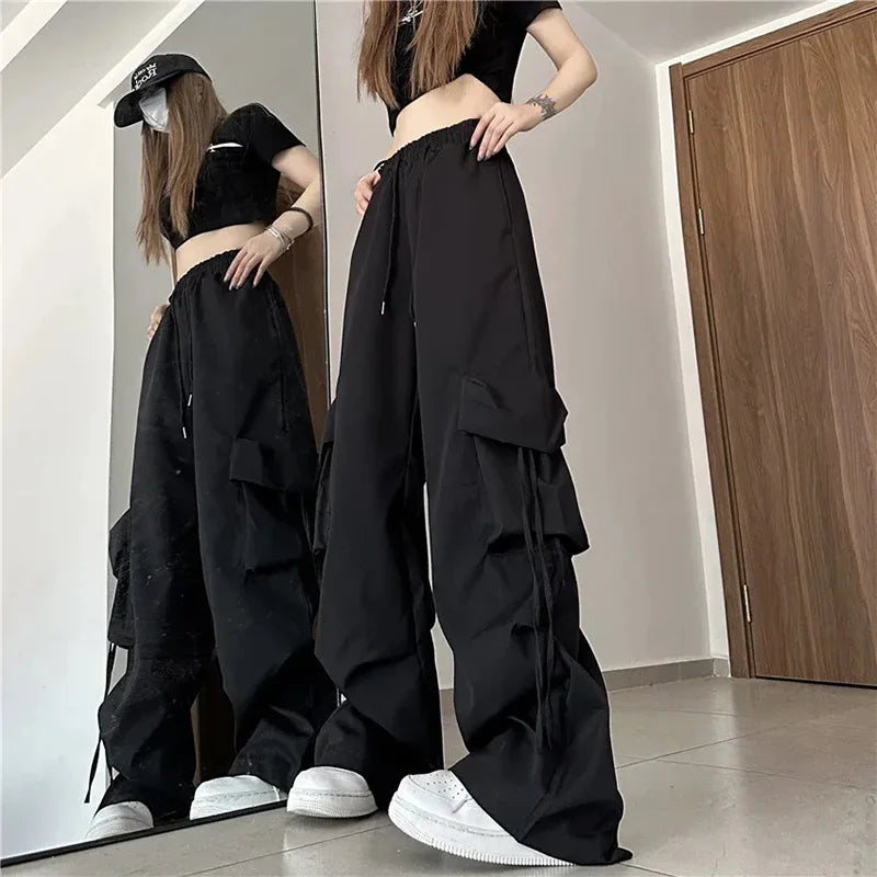 Women Black Big Pockets Streetwear