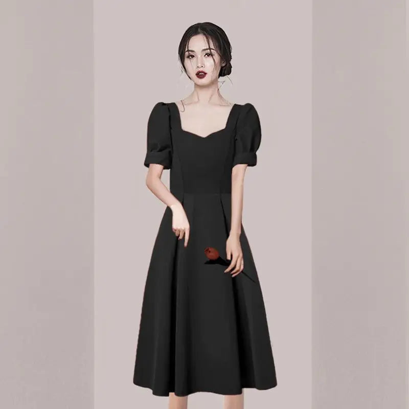Elegant Red Midi Dress Women Summer Korean Vintage Evening Party Dress French Casual Fashion Formal Occasions One Piece Dress