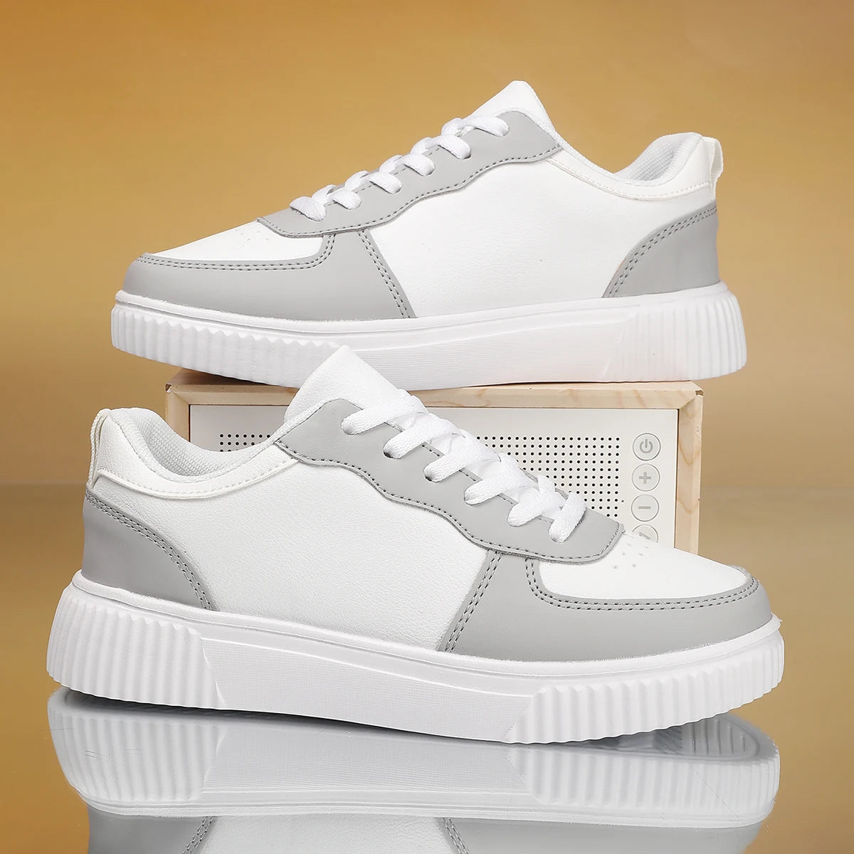 Men's Colorblock Casual Sneakers Perforated Leather Court Sneakers