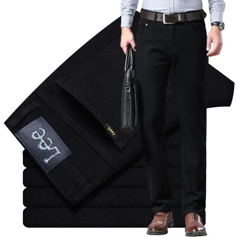 Lee Dex Jeans Men's Autumn/winter Thick Straight-leg Loose-fit Casual Business Pants Slimming Smooths Your Silhouette Trousers