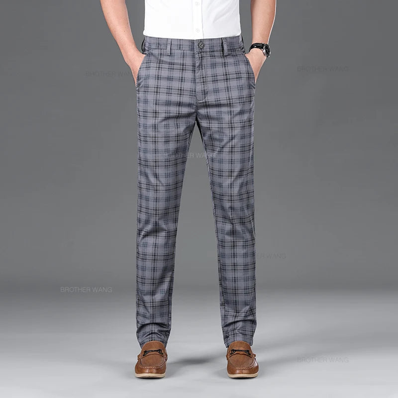 Spring Classic Men's Slim Fit Cotton Plaid Casual Pants Classic Style