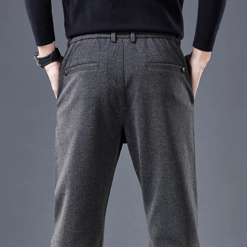 High Quality Autumn Winter Stripe Men's Suit Pants