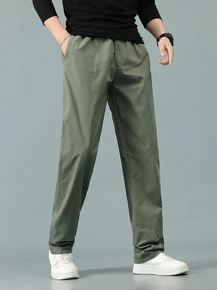100% Cotton Straight Casual Pants Men Wide Leg Baggy Trousers Male Big size Office Work Wear Summer Thin Formal Trousers