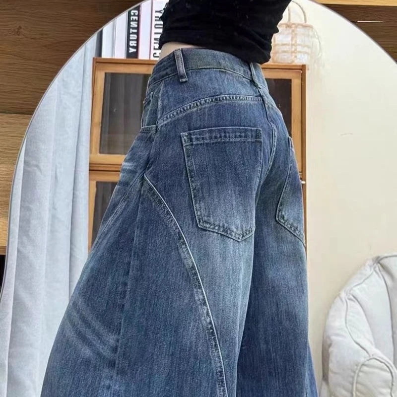 Casual Denim Pant Women Jeans Vintage Straight Trousers Autumn Spring Fashion Female Wide Leg Pants Blue Jeans