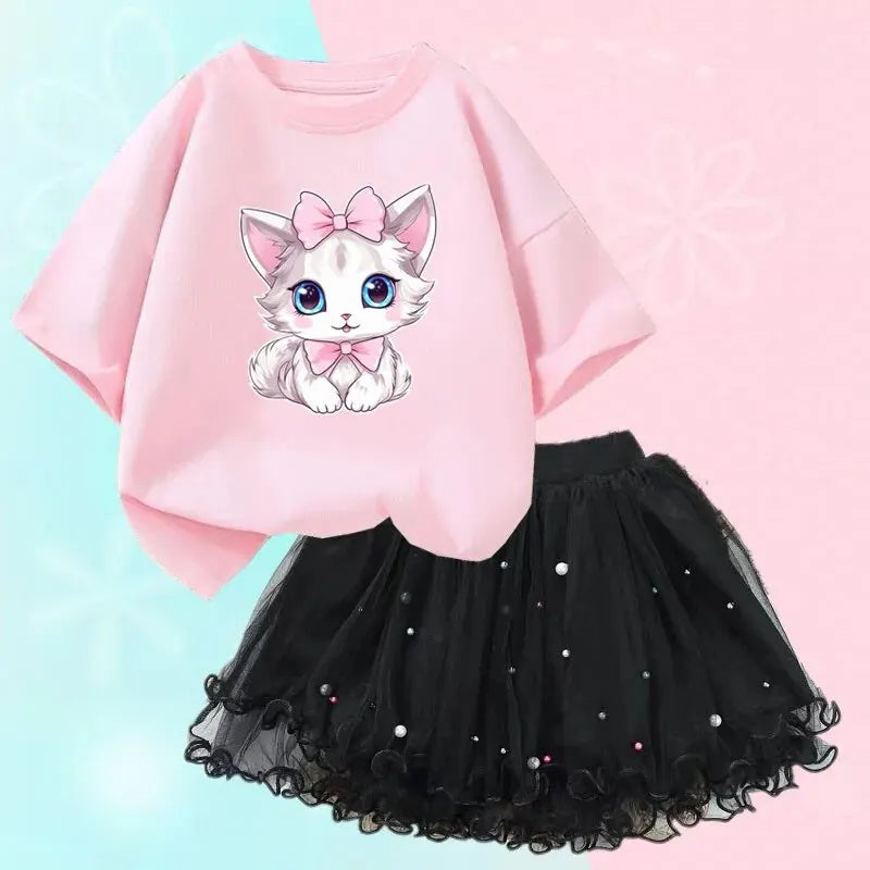 Girls Outfits Cartoon Cat T-shirt