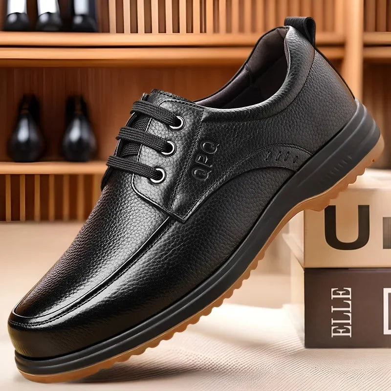 Men's Casual Leather Shoes Breathable Soft Leather Anti-Slip Spring Autumn Business Fashion Versatile Comfortable Rubber Sole