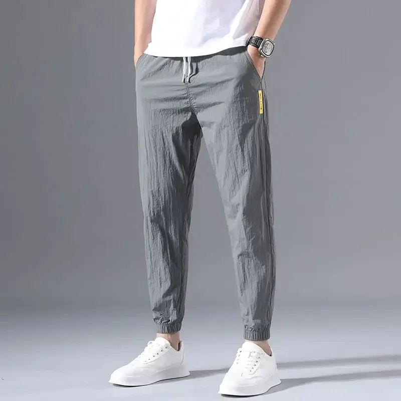2025 New Spring Summer Brand Clothing Men's Thin Casual Pants Thin Slim Elastic Waist Korea Jogger Ankle Length Trousers Male