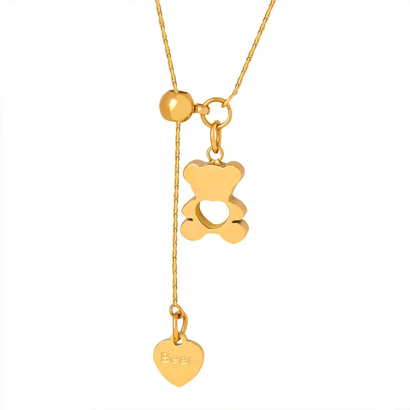 Hollow Bear Pendant Adjustable Necklace For Women