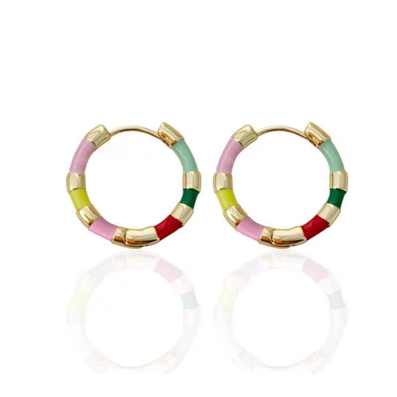 Girls' Colorful Enamel Mini Metal Round Earrings FoWomen