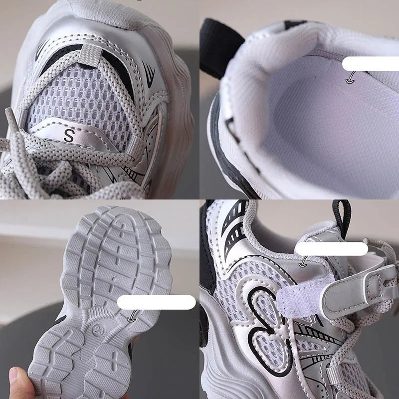 Fashion Breathable Mesh Thick-soled Shoes Lace-up Baby Shoes Soft Non-slip Sole Boys Sports Shoes Casual Walking Shoes