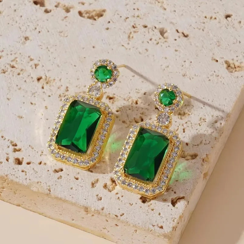 Green Color Crystal Dangle Earrings for Women