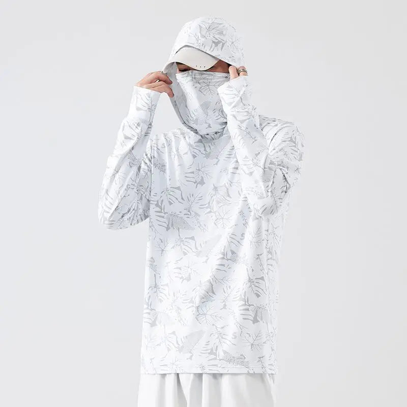 Sun Protection T-Shirts Mens Long Sleeve UV-Proof T-Shirts Fishing Hiking Summer Mask Lightweight Outdoor Protection Hoodie Tee