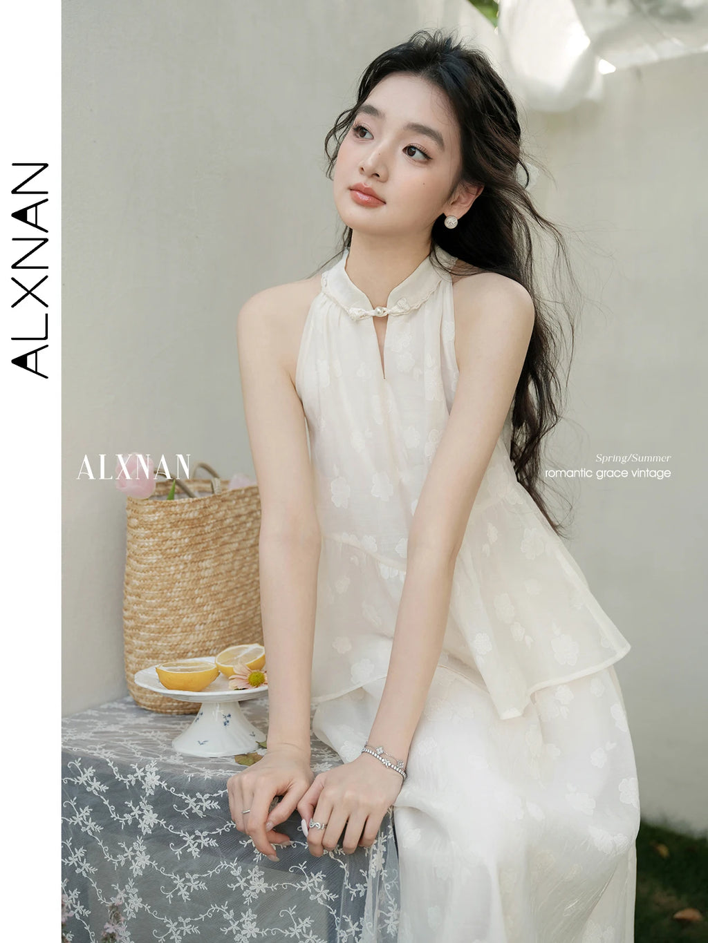 ALXNAN Women's Dress 2025 Summer Vacation Long One-piece Dress Elegant Holiday Party Casual Sleeveless Ladies Clothing L53733