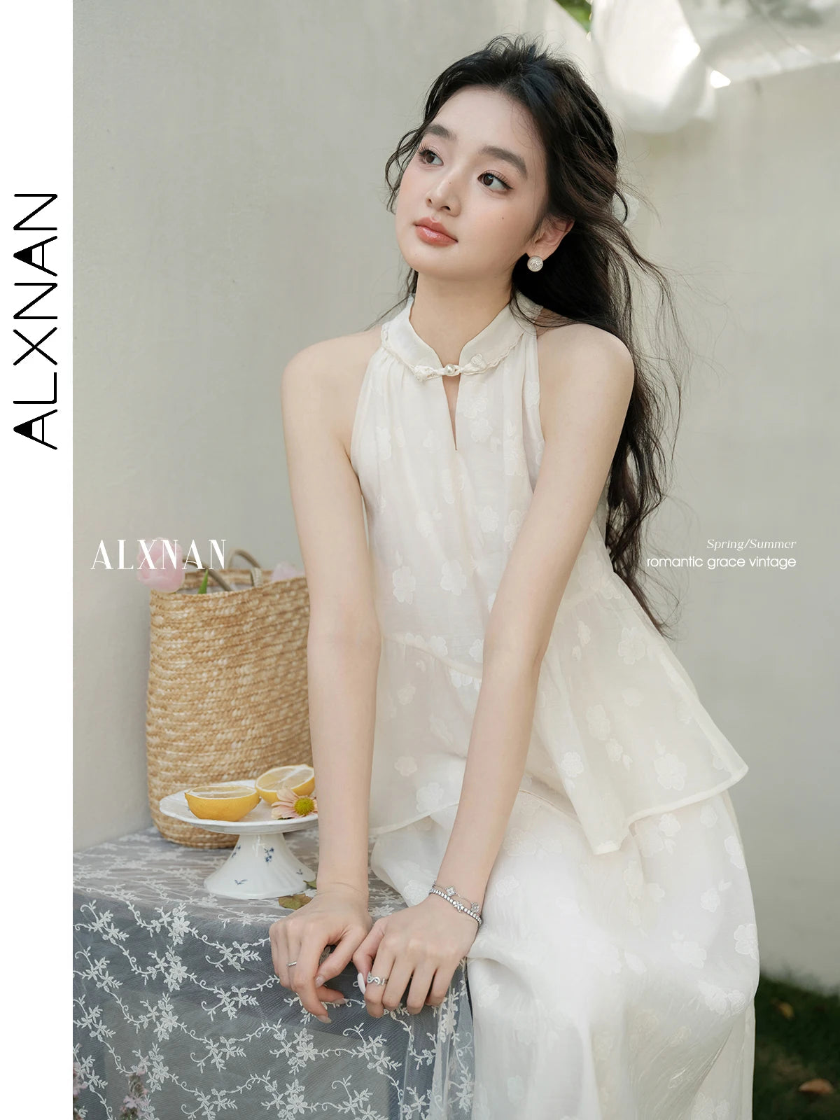 ALXNAN Women's Dress 2025 Summer Vacation Long One-piece Dress Elegant Holiday Party Casual Sleeveless Ladies Clothing L53733