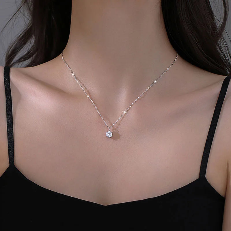 Sterling Silver Plated Necklace Versatile Single Sparkling Chain for Women