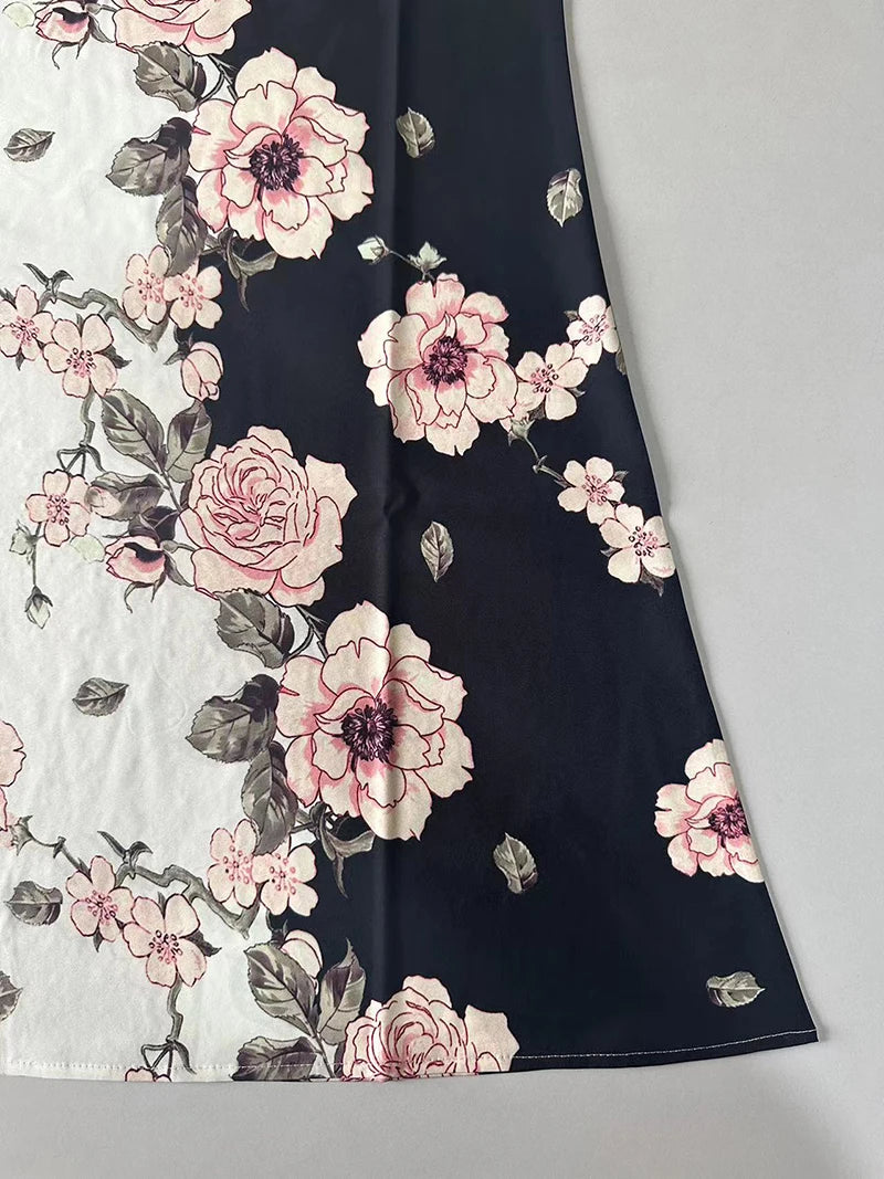 Women's New Dress V-neck Sleeveless Printed Large Hem Foreign Trade Dress