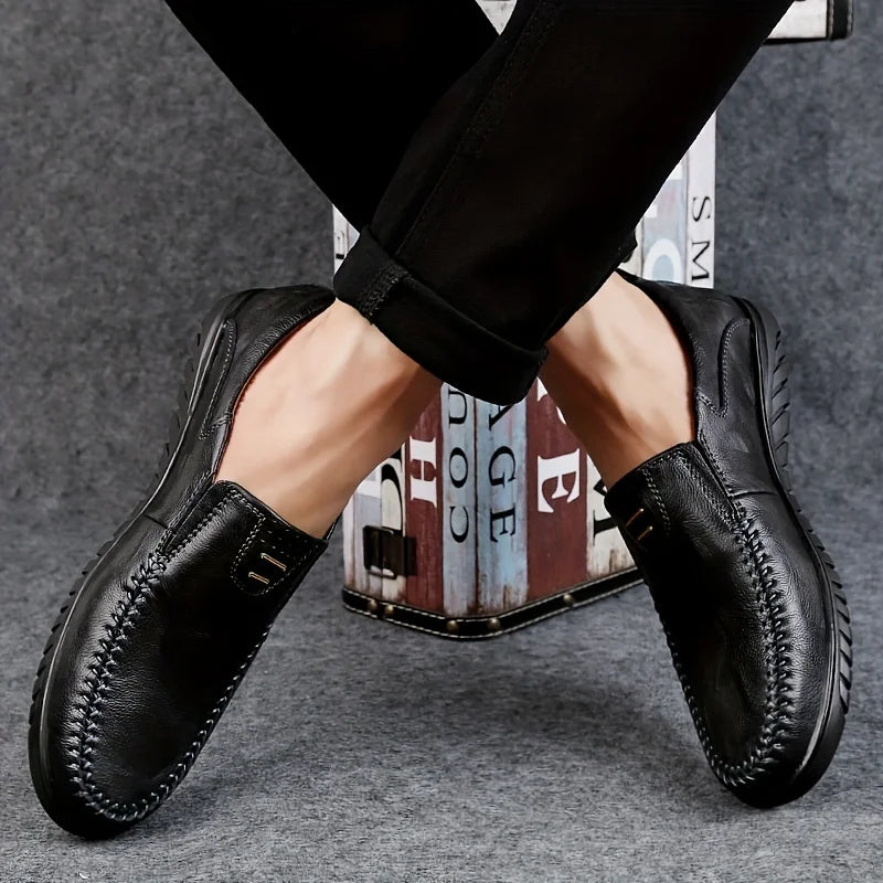 CLOHOO Men's Loafers Genuine Leather Flat Breathable Casual Shoes Handmade Slip on Driving Shoes Fashion Business Shoes