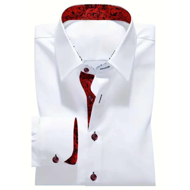 2025 FGKKS Men White Shirt Brand New Trendy Patchwork Long Sleeve Elastic Four Season High Street Male Dress Shirt