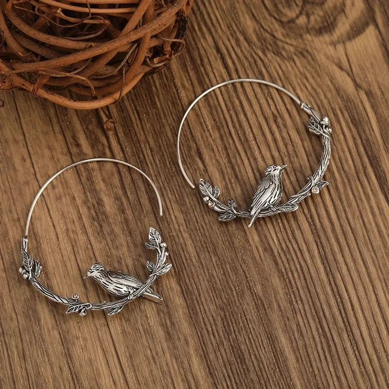 Vintage Animal Bird Leaf Round Women Earrings
