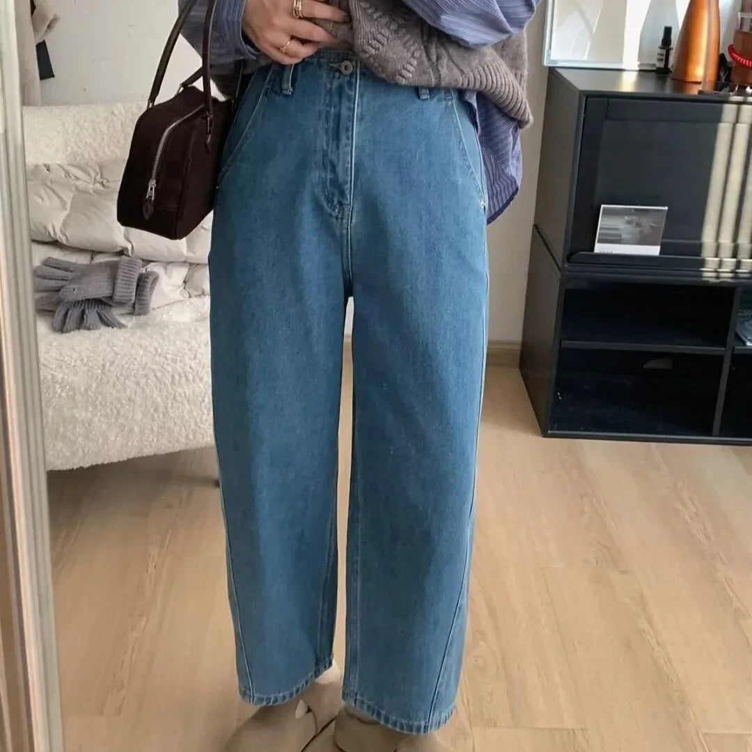 2024 Pear-Shaped Body Harajuku Jeans Women's Summer Thin Plus Size High-Waisted Banana Milk Latex Cropped Pants