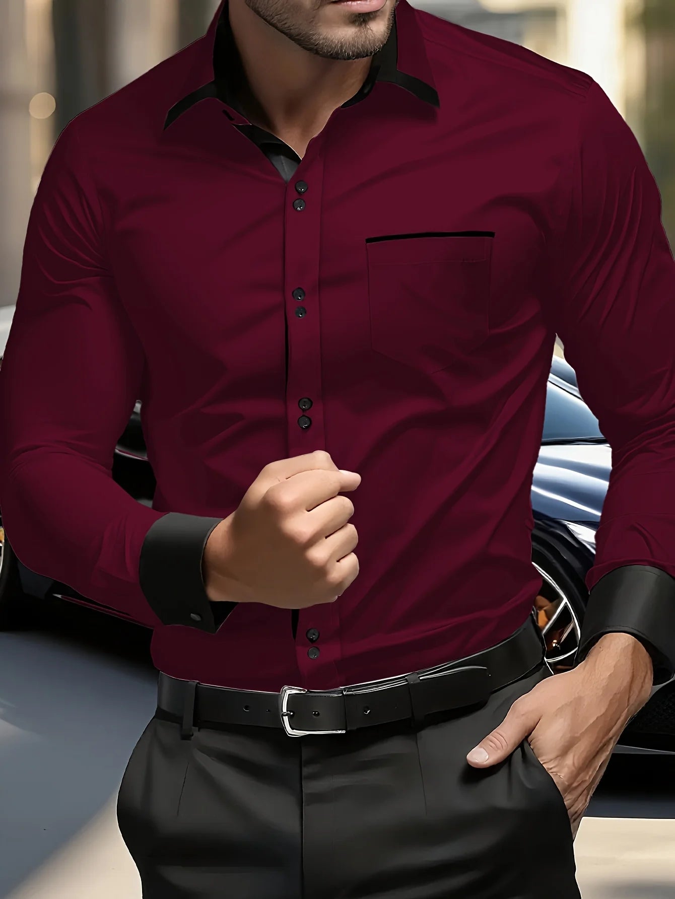 FGKKS New Men Shirts Brand Smart Business Long Sleeve Casual Classic Patchwork Elastic Black Male Dress Shirt