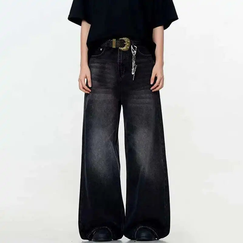 IEFB Simple Men's Denim Trousers Solid Color Washing American Style Casual Pants Straight Leg Baggy Male Jeans Spring 9W667