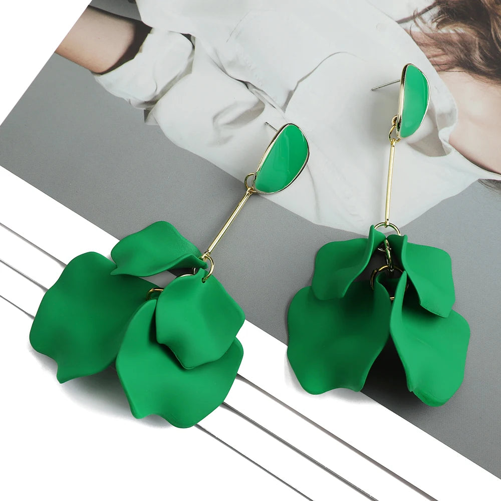 Romantic Sweet Acrylic Petal Long Dangle Drop Earrings For Women