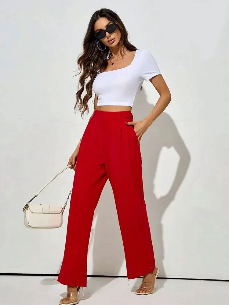 Straight Pants with Taps Front Darts for Women