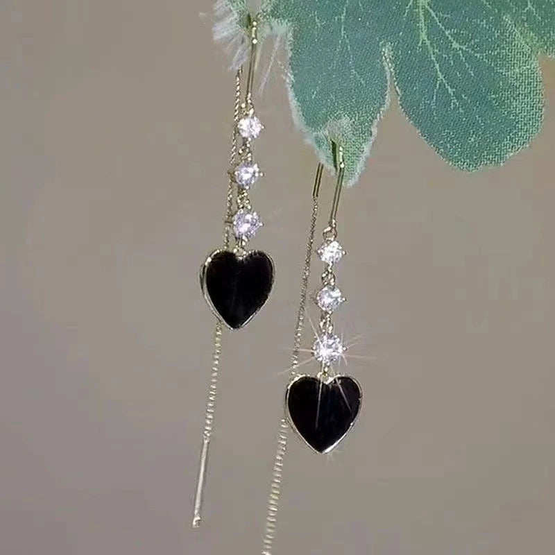 Exquisite Blue Heart Shaped Zircon Long Tassel Earrings for Women